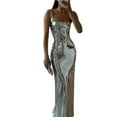 thumbnail image 1 of Women's Metallic Sequin Backless Fishtail Dress Square Neck Sleeveless Wedding  Party Gown, 1 of 6