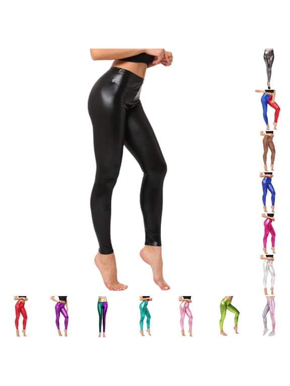 Women's Metallic Shiny Leggings Fit Cropped 9/10 Length Versatile Fall Fashion Pants with Colorful Reflective Finish for Casual Wear