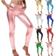 thumbnail image 1 of Women's Metallic Shiny Leggings with Side Pockets, Solid Color High Waist Stretchy Pants for Summer & Spring Casual, Party, Dance, 1 of 7