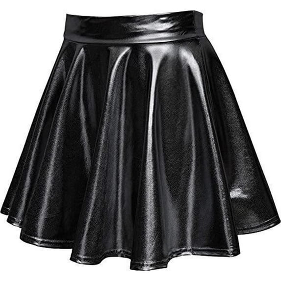 Women's Metallic Shiny Skirt High Waisted Stretchy Pleated Flared A-Line Costume Party Mini Skater Skirts Ladies Clothes