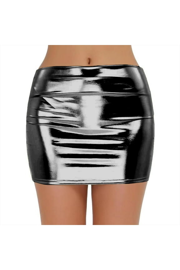 Women's Metallic Shiny Stretchy Bodycon Mini Skirt - Sparkle Sexy High Waisted Pencil Night Out Party Clubwear Skirts