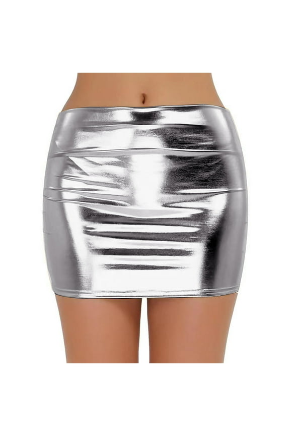 Women's Metallic Shiny Stretchy Bodycon Mini Skirt - Sparkle Sexy High Waisted Pencil Night Out Party Clubwear Skirts