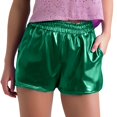 thumbnail image 1 of Women's Metallic Shorts Shiny Pants With Elastic Waist Hot Rave Dance, 1 of 2