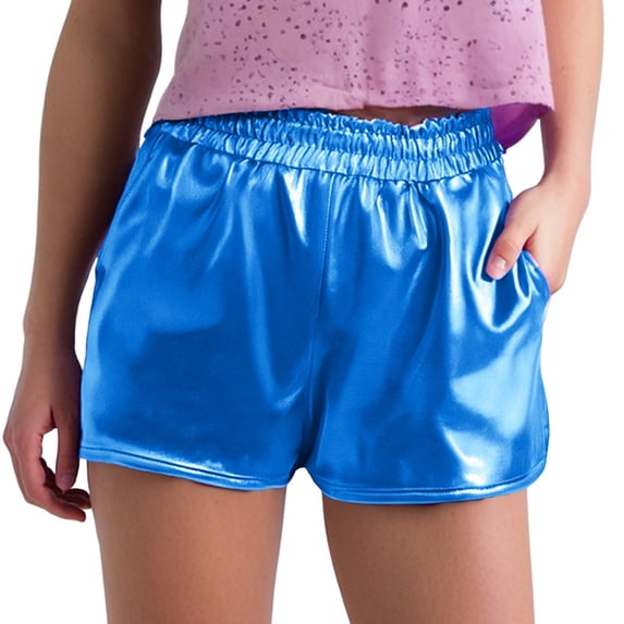 Women's Metallic Shorts Shiny Pants With Elastic Waist Hot Rave Dance