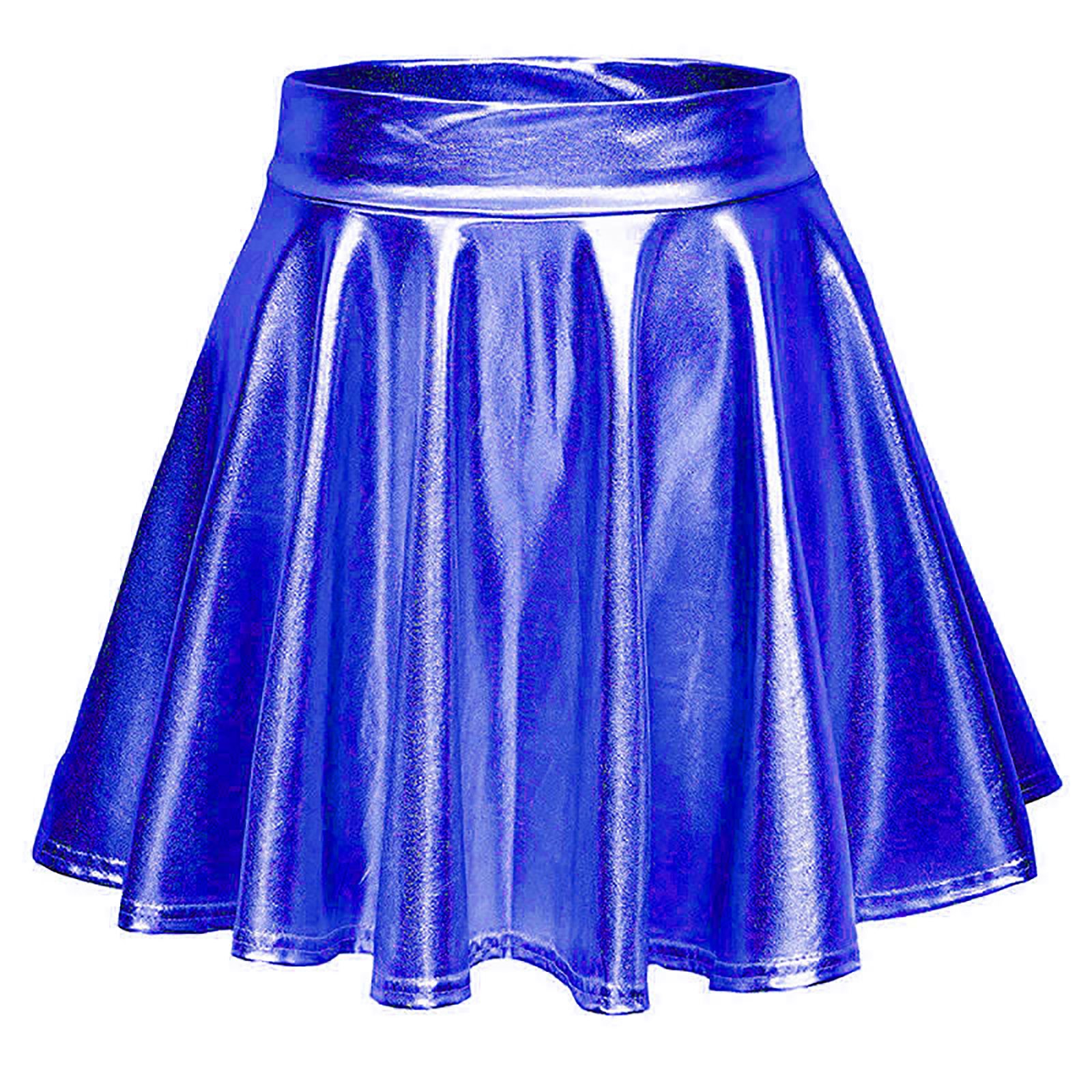 Women's Metallic Skater Skirt Sparkly Shiny Flared Pleated A Line Mini ...