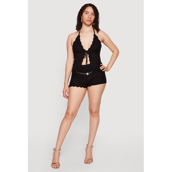 Women's Metallic Starfish Chain Detail Crochet Shorts