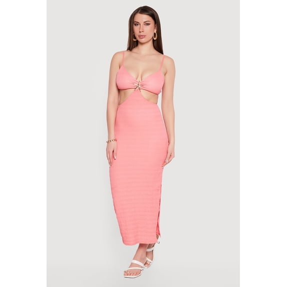 Women's Metallic Starfish Detail Keyhole V Neck Midi Dress