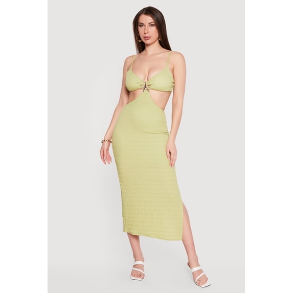 Women's Metallic Starfish Detail Keyhole V Neck Midi Dress