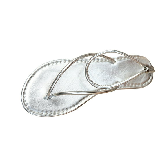 Women's Metallic Strappy Thong Flat Sandals Open Toe Ring Dressy Slide Sandal Women's Metallic Strappy Flat Sandals Open Toe Dressy Summer Beach Flip Flop Sandals