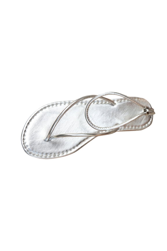 Women's Metallic Strappy Thong Flat Sandals Open Toe Ring Dressy Slide Sandal Women's Metallic Strappy Flat Sandals Open Toe Dressy Summer Beach Flip Flop Sandals
