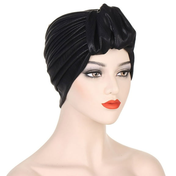 Women's Metallic Thread Wrinkled Turban Cap, Fashionable Puffed Head Scarf with Beaded Details for Chemotherapy Patients, Luxury Headwear for Special Occasions and Daily Fashion