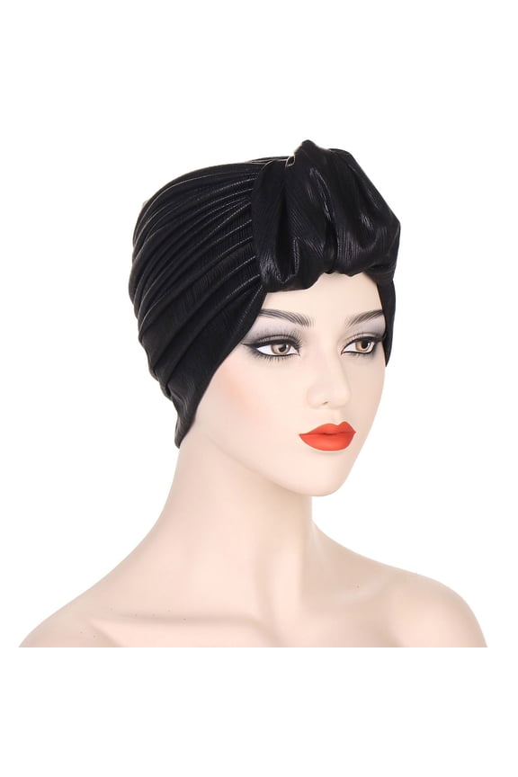 Women's Metallic Thread Wrinkled Turban Cap, Fashionable Puffed Head Scarf with Beaded Details for Chemotherapy Patients, Luxury Headwear for Special Occasions and Daily Fashion