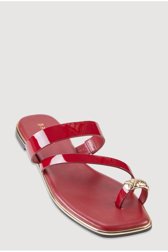 Women's Metallic Toe Loop Asymmetrical Strappy Slide Sandals