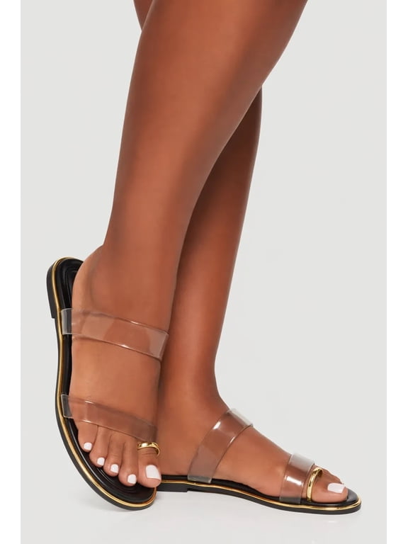 Women's Metallic Toe Loop Double Band Jelly Sandals