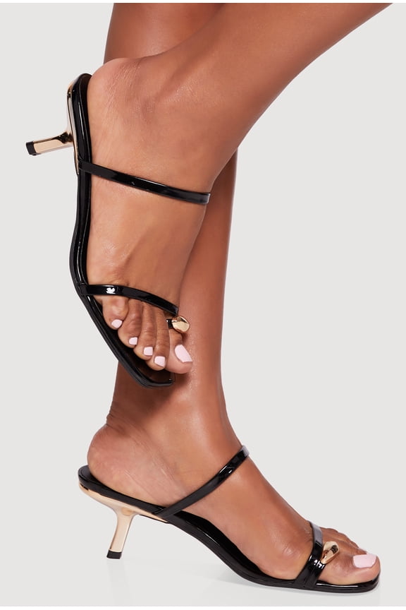 Women's Metallic Toe Loop Mid Heel Sandals