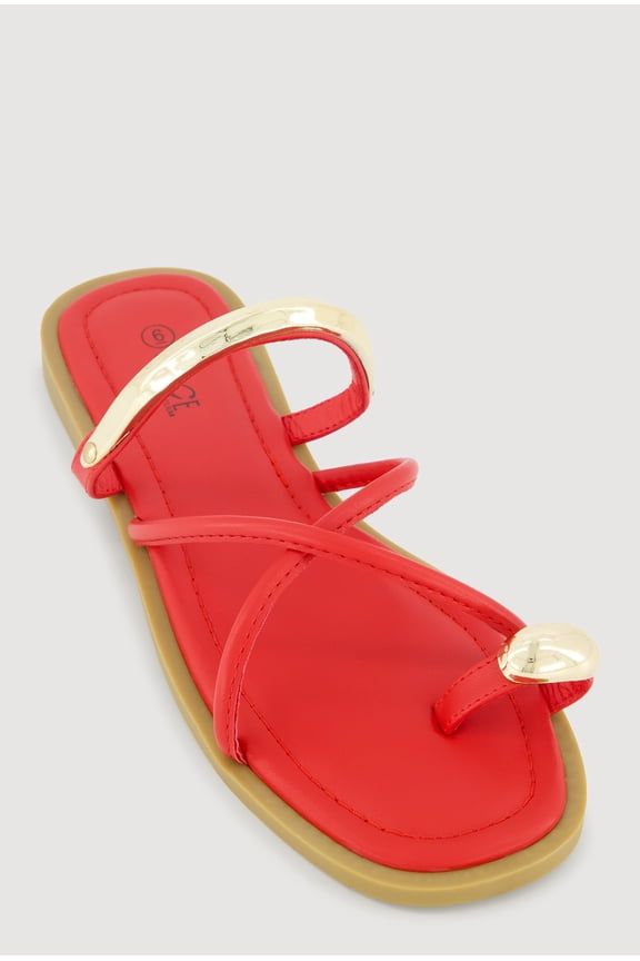 Women's Metallic Toe Loop Strappy Slide Sandals