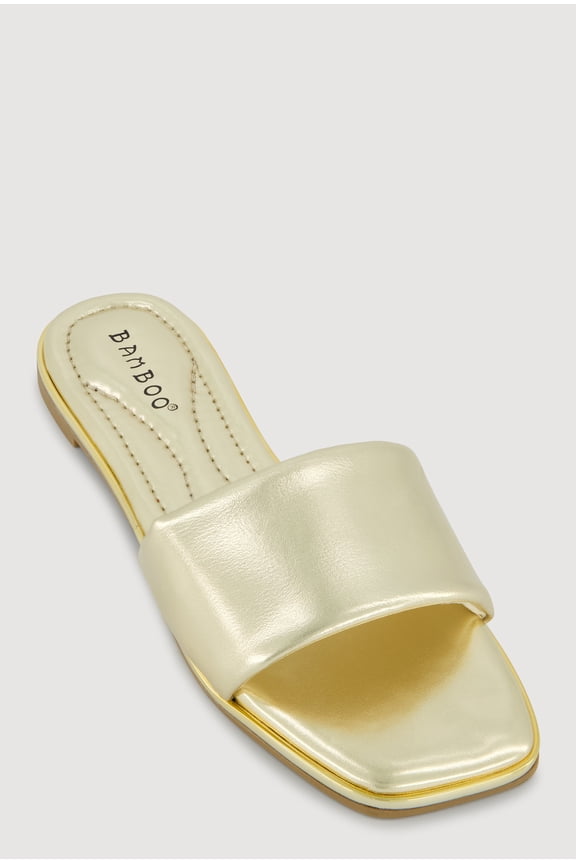 Women's Metallic Trim Single Band Slide Sandals