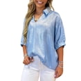 thumbnail image 1 of Women's Metallic V-Neck Top – Elegant Half Sleeve Casual Shift Blouse for Office or Daily Wear, XL, 1 of 5
