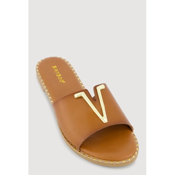 Women's Metallic V Pendant Notched Band Slide Sandals