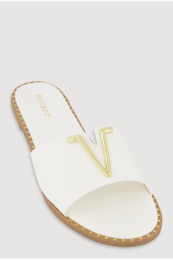 Women's Metallic V Pendant Notched Band Slide Sandals