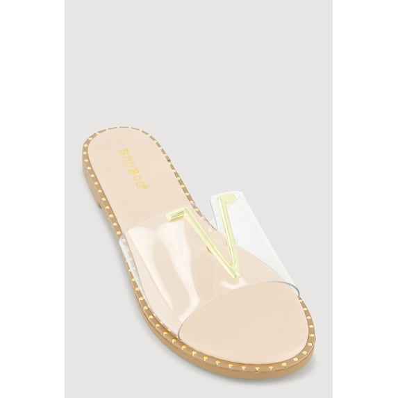 Women's Metallic V Pendant Notched Band Slide Sandals