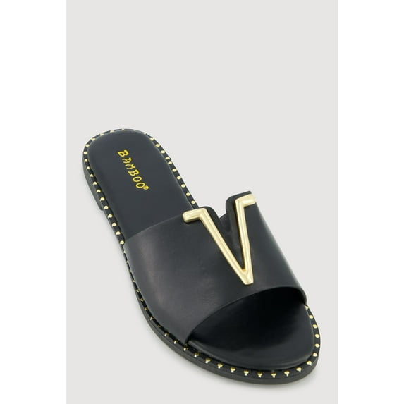 Women's Metallic V Pendant Notched Band Slide Sandals