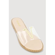 Womens Metallic V Pendant Notched Band Slide Sandals