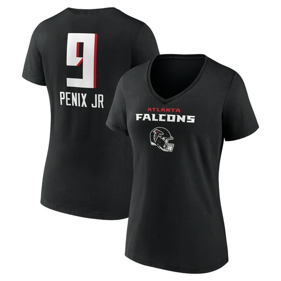 Women's Michael Penix Jr. Black Atlanta Falcons Name & Number Team Wordmark V-Neck T-Shirt