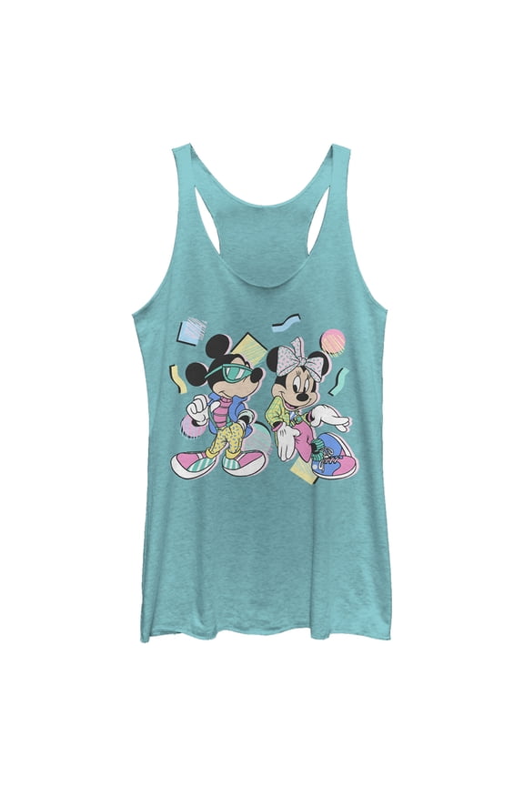 Women's Mickey & Friends '80s Minnie and Mickey Mouse Racerback Tank Top Tahiti Blue Medium
