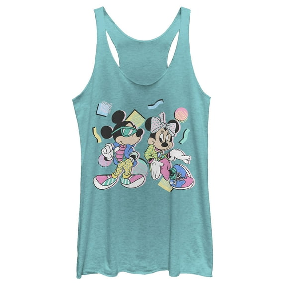 Women's Mickey & Friends '80s Minnie and Mickey Mouse Racerback Tank Top Tahiti Blue X Large