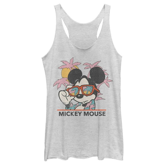 Women's Mickey & Friends Beach Ready Mickey Mouse  Racerback Tank Top White Heather Medium