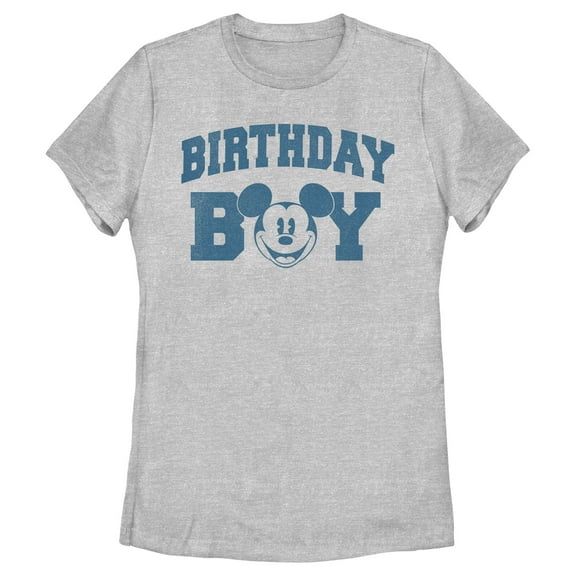 Women's Mickey & Friends Birthday Boy Happy Face Graphic Tee Athletic Heather Small