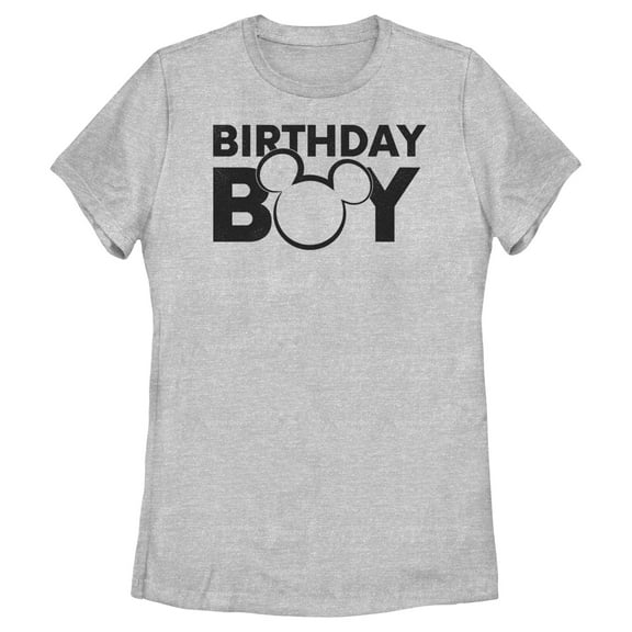 Women's Mickey & Friends Birthday Boy Outline Logo Graphic Tee Athletic Heather Small