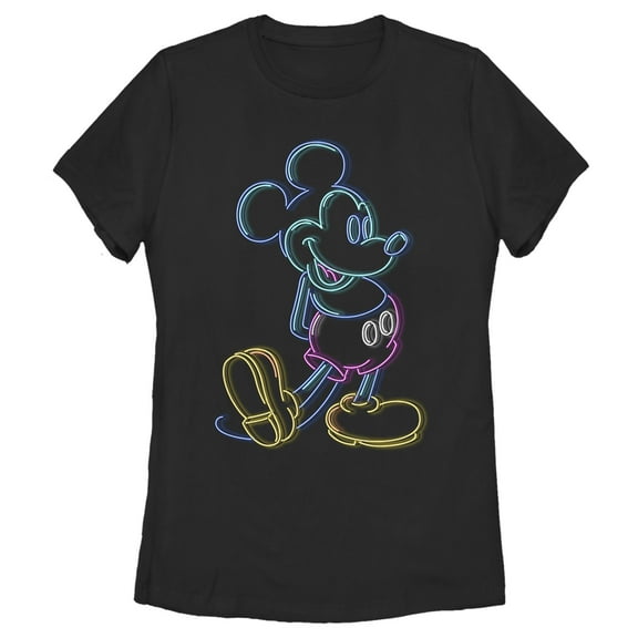 Women's Mickey & Friends Bright Neon Mickey Mouse Outline  Graphic Tee Black Medium