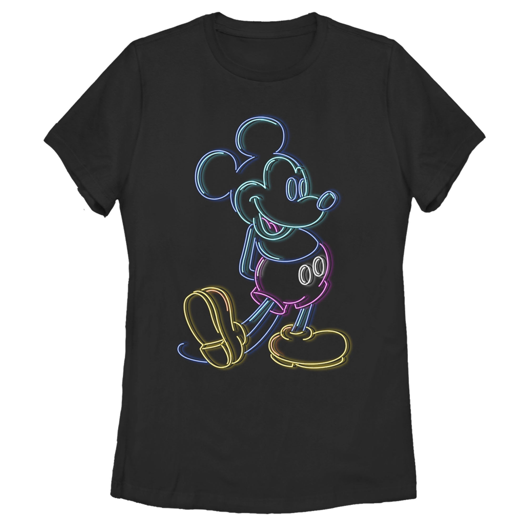 Disney Women's Mickey Mouse Neon Outline Graphic Tee, Black, Adult Clothes,  X Large - Walmart.com
