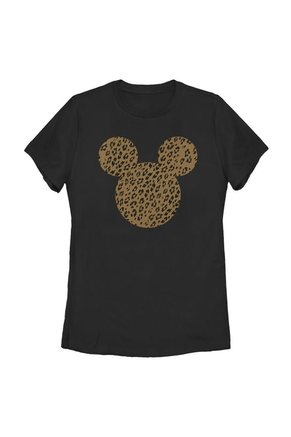 Women's Mickey & Friends Cheetah Print Mickey Mouse Logo Distressed Graphic Tee Black 2X Large