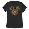 thumbnail image 1 of Women's Mickey & Friends Cheetah Print Mickey Mouse Logo Distressed Graphic Tee Black Small, 1 of 4