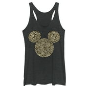 Womens Mickey & Friends Cheetah Print Mickey Mouse Logo Racerback Tank Top Black Heather Large