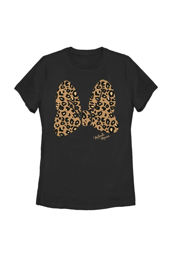 Disney Women's Minnie Mouse Cheetah Print Bow Graphic Tee,