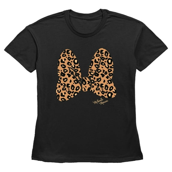 Women's Mickey & Friends Cheetah Print Minnie Mouse Bow Graphic Tee Black Large
