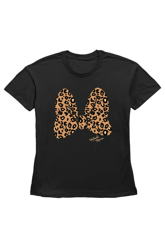 Women's Mickey & Friends Cheetah Print Minnie Mouse Bow Graphic Tee Black Small