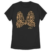 Women's Mickey & Friends Cheetah Print Minnie Mouse Bow Graphic Tee Black X Large