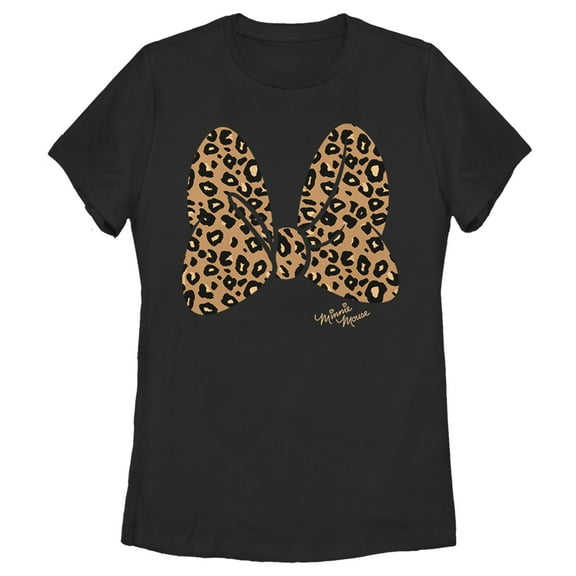 Women's Mickey & Friends Cheetah Print Minnie Mouse Bow Graphic Tee Black X Large