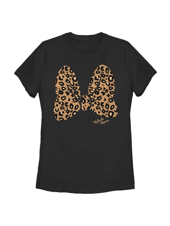 Women's Mickey & Friends Cheetah Print Minnie Mouse Bow Graphic Tee Black X Large