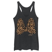 Womens Mickey & Friends Cheetah Print Minnie Mouse Bow Racerback Tank Top Black Heather Large