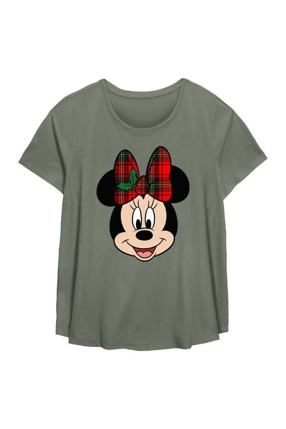 Women's Mickey & Friends Christmas Minnie Plaid Bow  Graphic T-Shirt