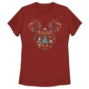 Women's Mickey & Friends Christmas Silhouette Graphic Tee Red Small