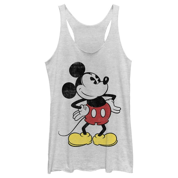 Women's Mickey & Friends Classic Mickey Distressed  Racerback Tank Top White Heather Medium