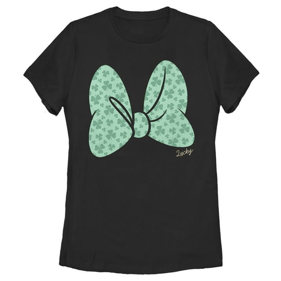 Women's Mickey & Friends Clover Bow Graphic Tee Black X Large