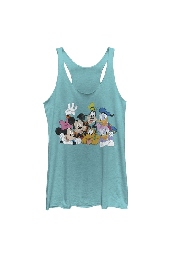 Women's Mickey & Friends Club House Group Shot Racerback Tank Top Tahiti Blue Medium